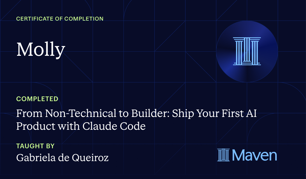 Certificate for From Non-Technical to Builder: Ship Your First AI Product with Claude Code
