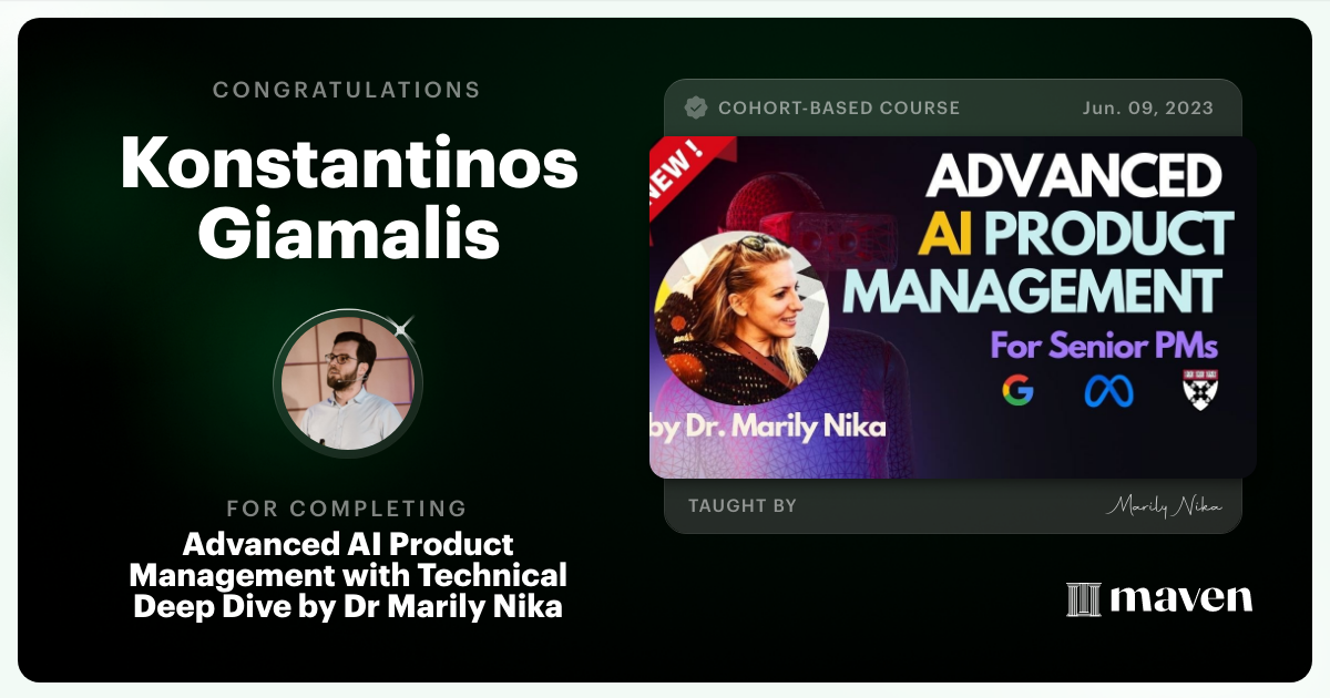 Certificate of Completion for Advanced AI Product Leadership Certification