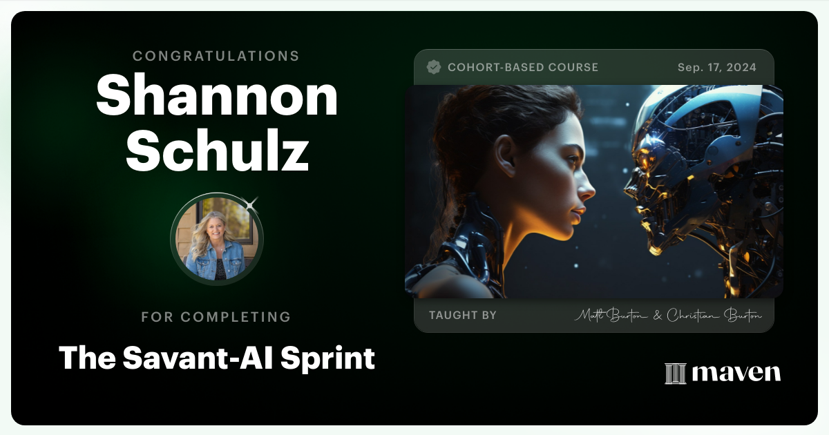 Certificate of Completion for The Savant-AI Sprint