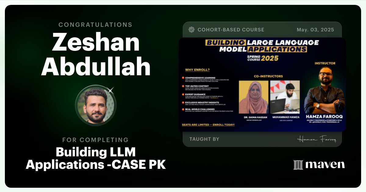 Certificate of Completion for Building LLM Applications -CASE PK
