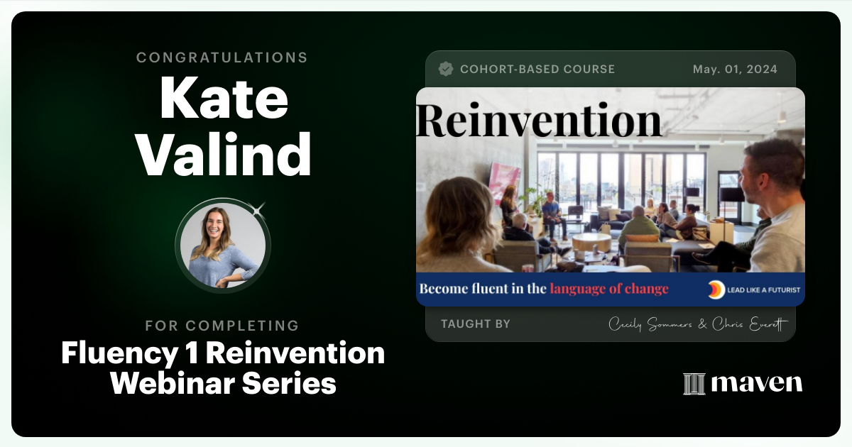 Certificate of Completion for Mastering the Art of Reinvention