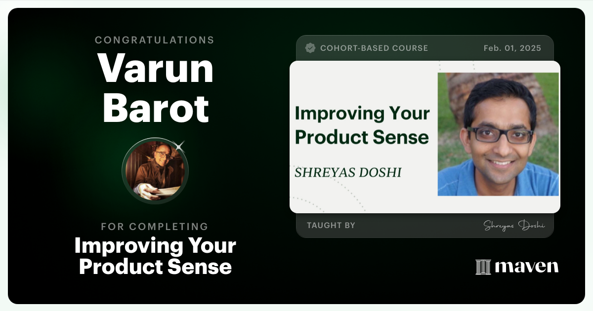 Certificate of Completion for World-class Product Sense in Practice