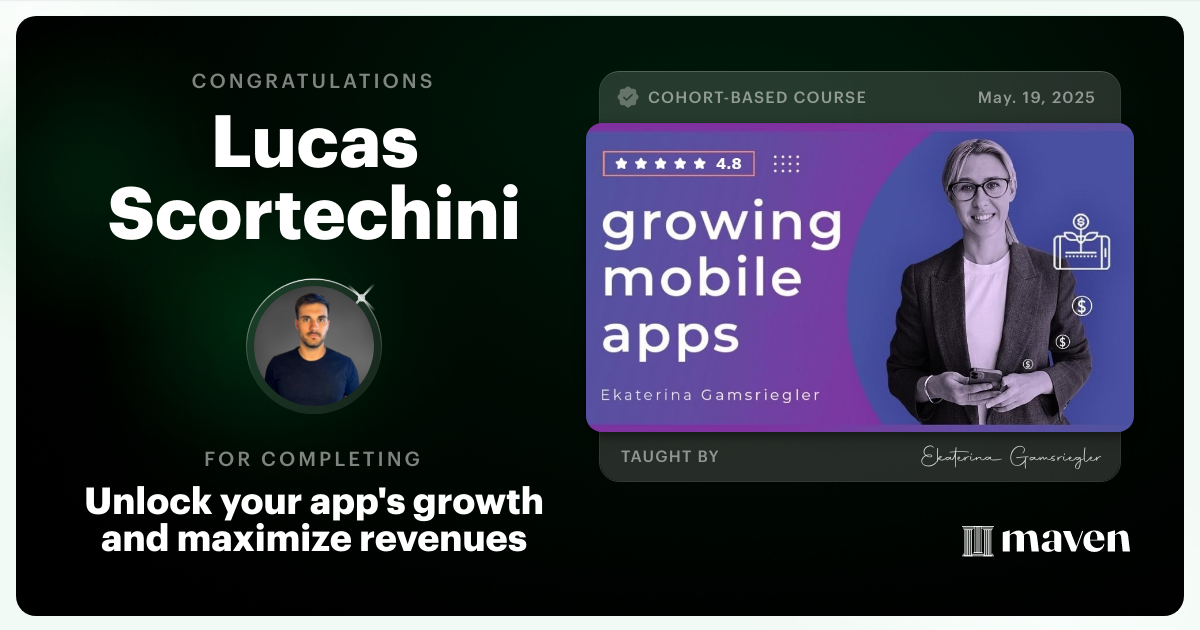 Certificate of Completion for Unlock your app's growth and maximize revenues