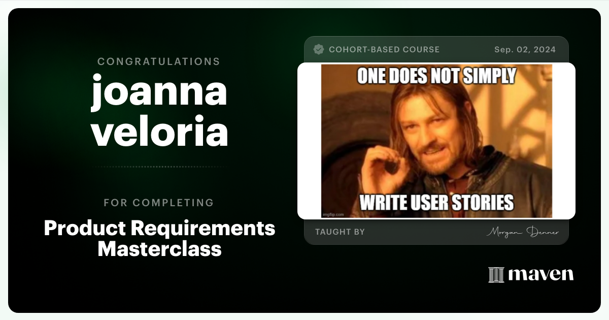 Certificate of Completion for AI-Enabled Product Requirements Masterclass