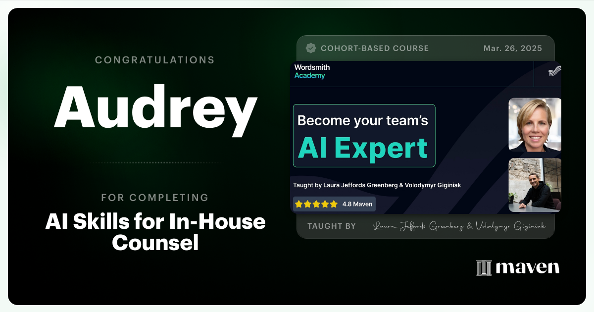 Certificate of Completion for AI Skills for In-House Counsel
