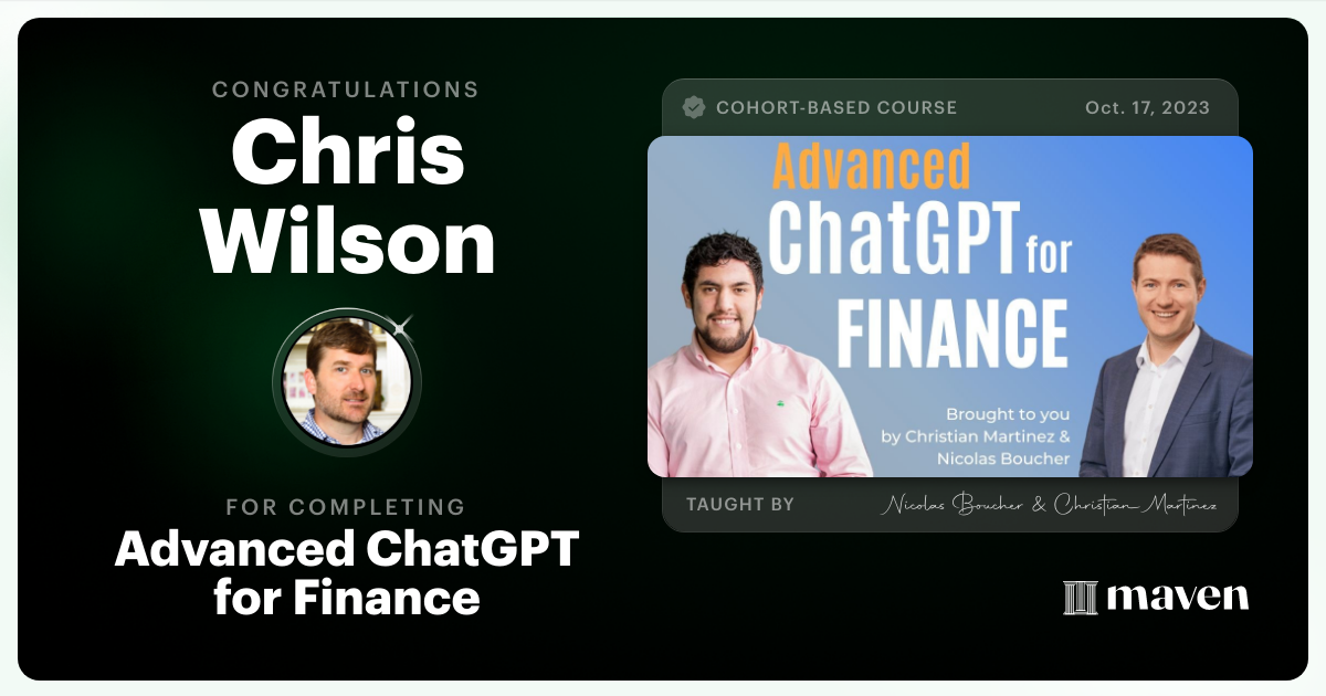 Certificate of Completion for AI for Finance - Advanced