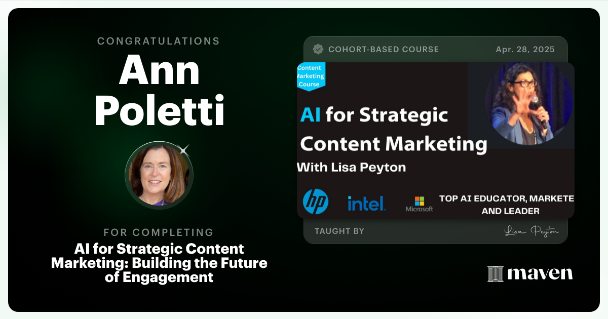 Certificate of Completion for AI for Strategic Content Marketing: Building the Future of Engagement