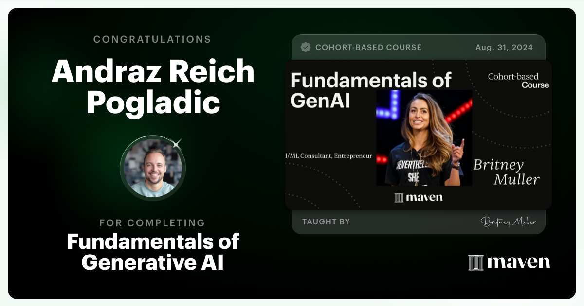 Certificate of Completion for Fundamentals of Generative AI