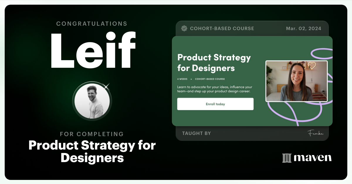 Certificate of Completion for Product Strategy for Designers