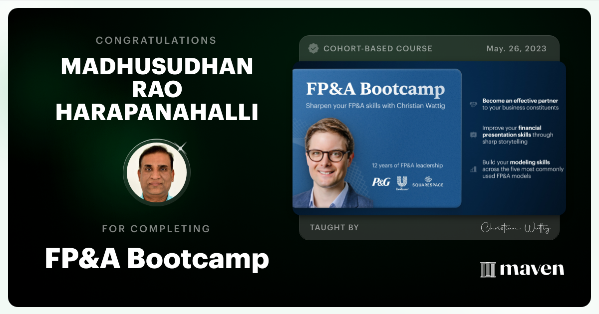 Certificate of Completion for FP&A Bootcamp