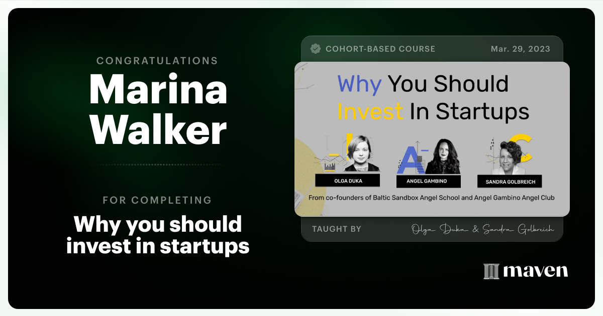 Certificate of Completion for Why you should invest in startups