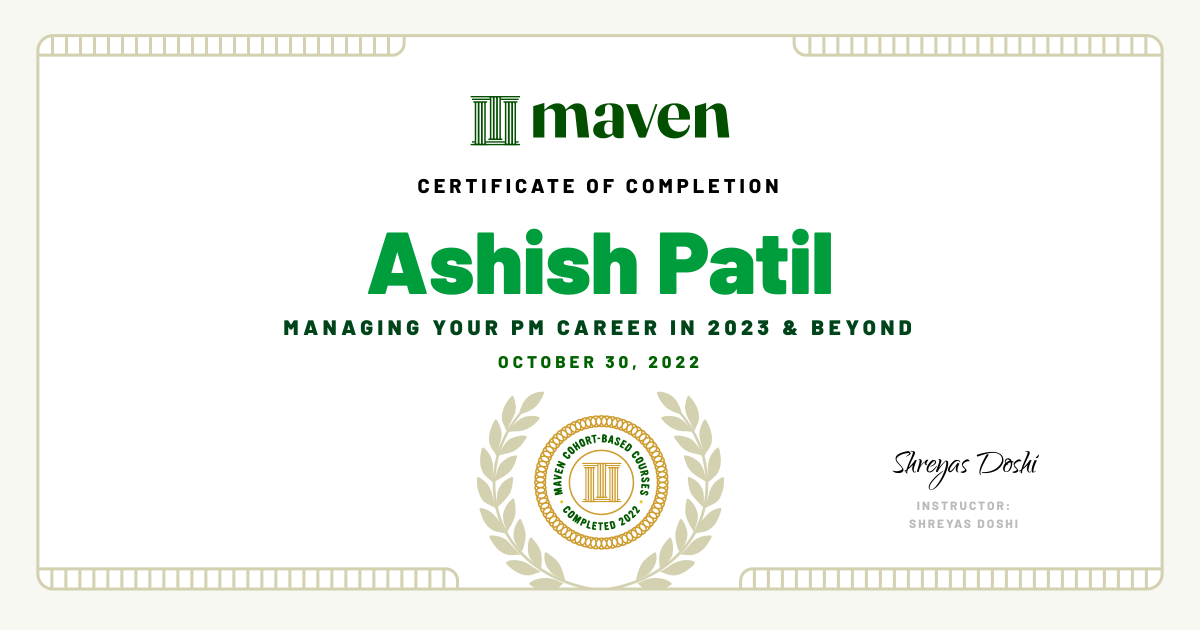 Certificate of Completion for Managing your PM Career in 2025 and beyond
