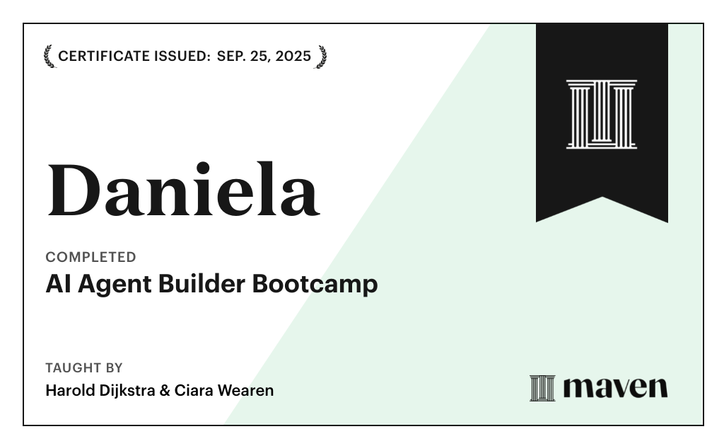 Certificate for AI Agent Builder Bootcamp