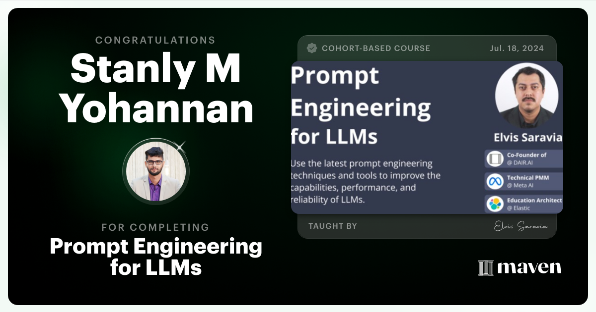 Certificate of Completion for Advanced Prompt Engineering for LLMs