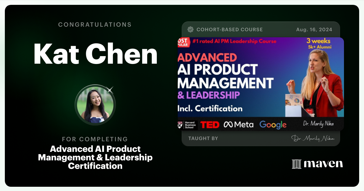Certificate of Completion for Advanced AI Product Leadership Certification