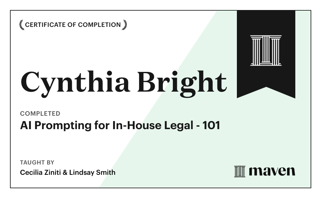 Certificate for AI Prompting for In-House Legal - 101