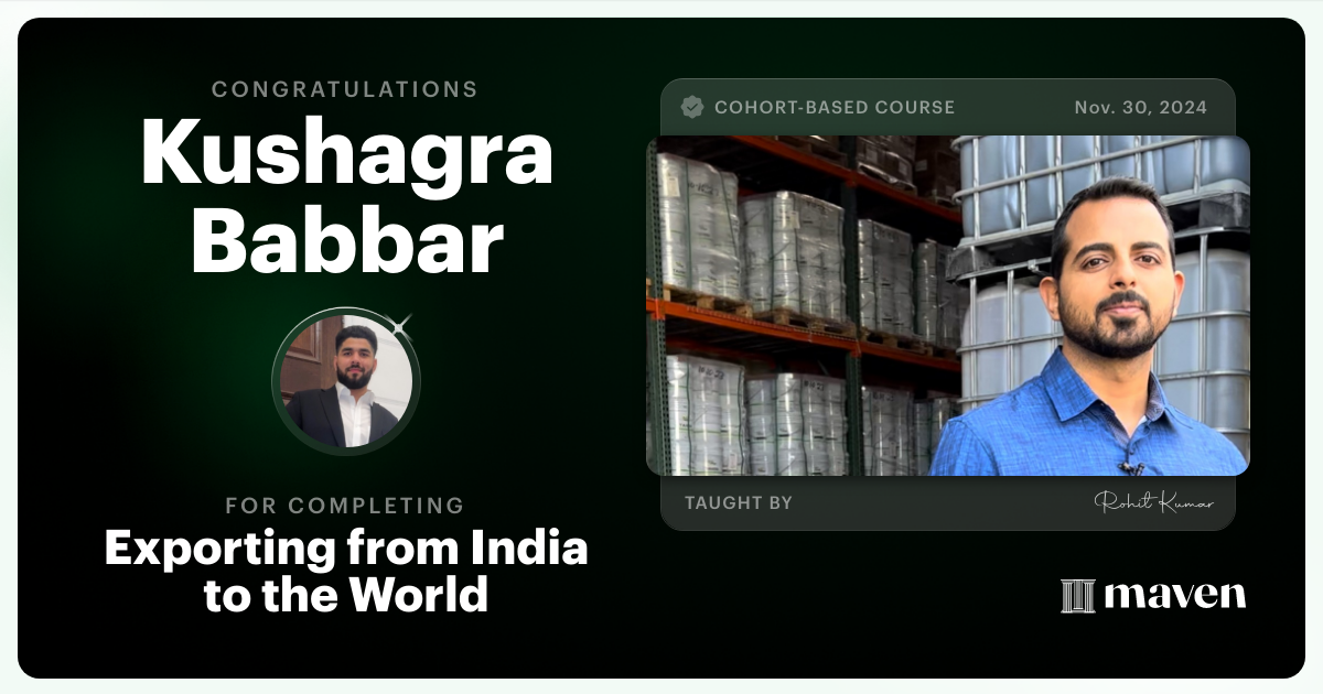 Certificate of Completion for Exporting from India to the World