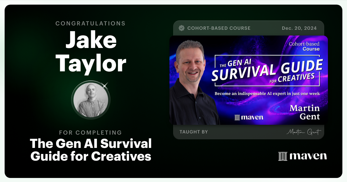 Certificate of Completion for The Gen AI Survival Guide for Creatives