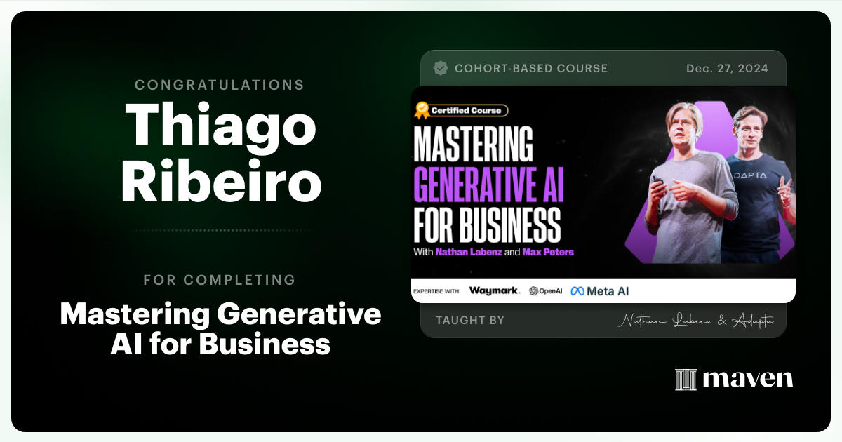 Certificate of Completion for Mastering Generative AI for Business