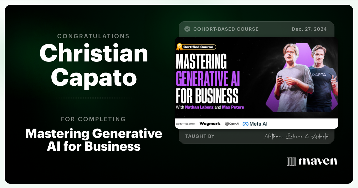 Certificate of Completion for Mastering Generative AI for Business