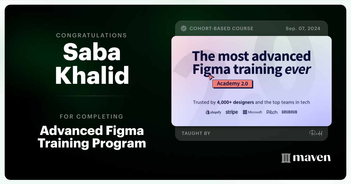 Certificate of Completion for Advanced Figma Training Program