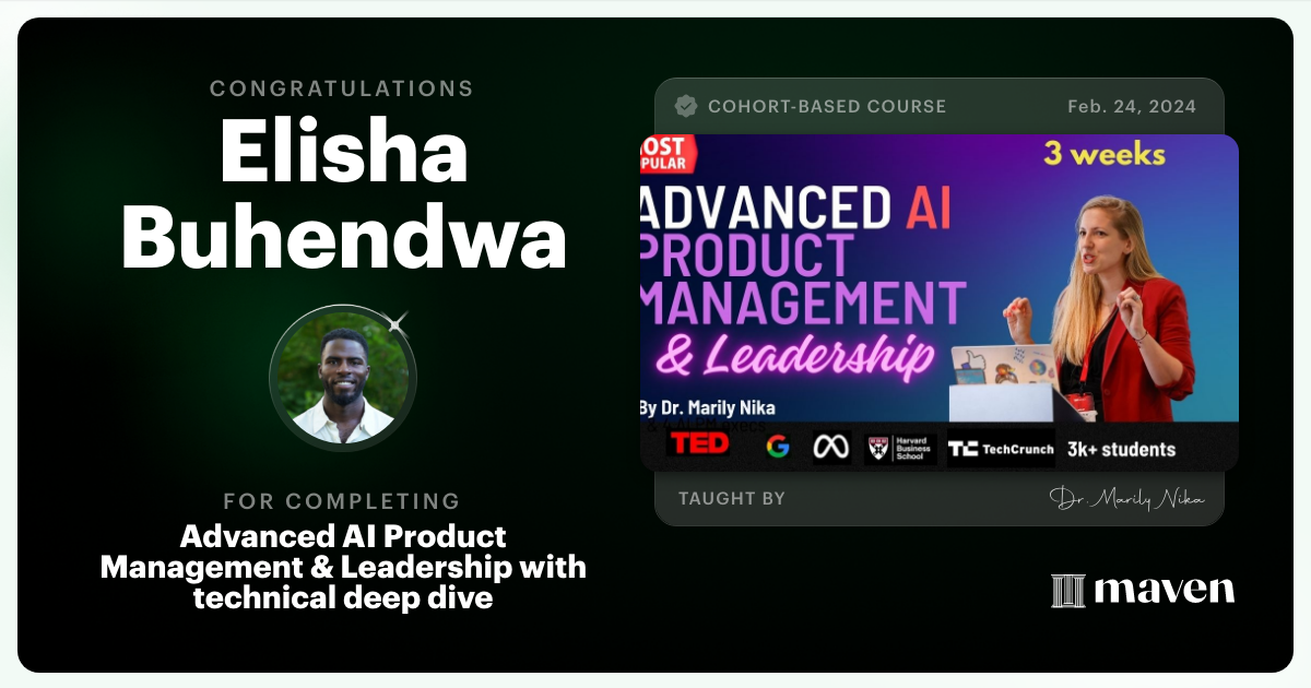 Certificate of Completion for Advanced AI Product Leadership Certification