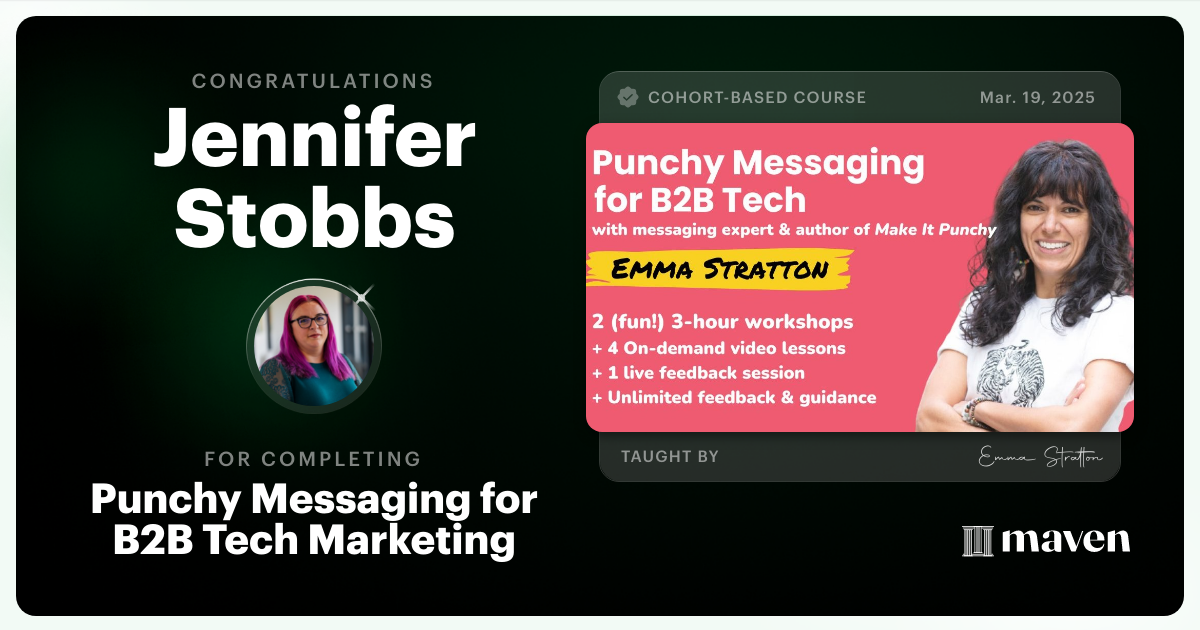 Certificate of Completion for Punchy Messaging for B2B Tech Marketing