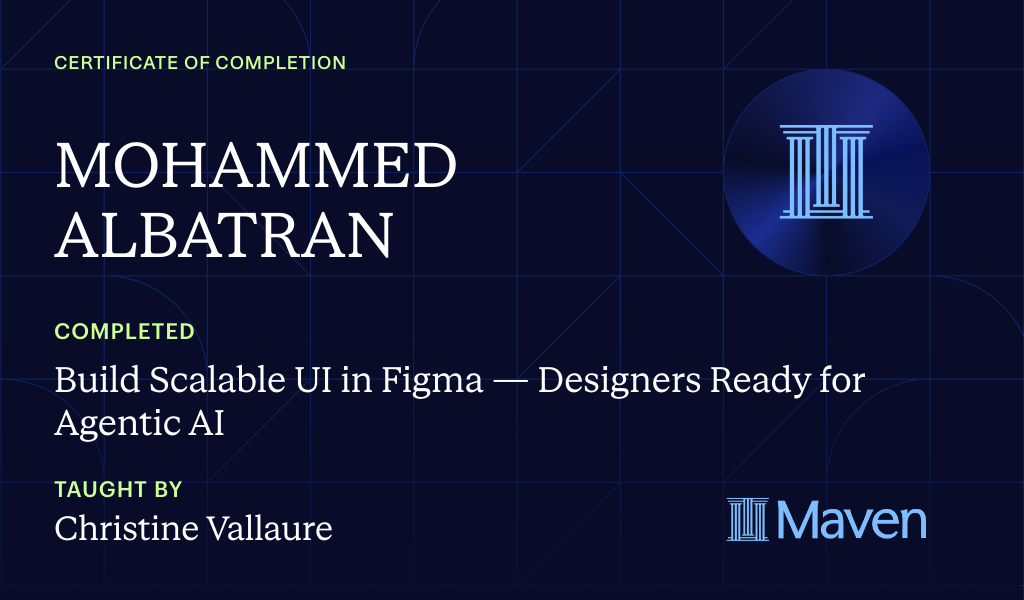 Certificate for Build Scalable UI in Figma & AI: Design Systems Agents Can Actually Use