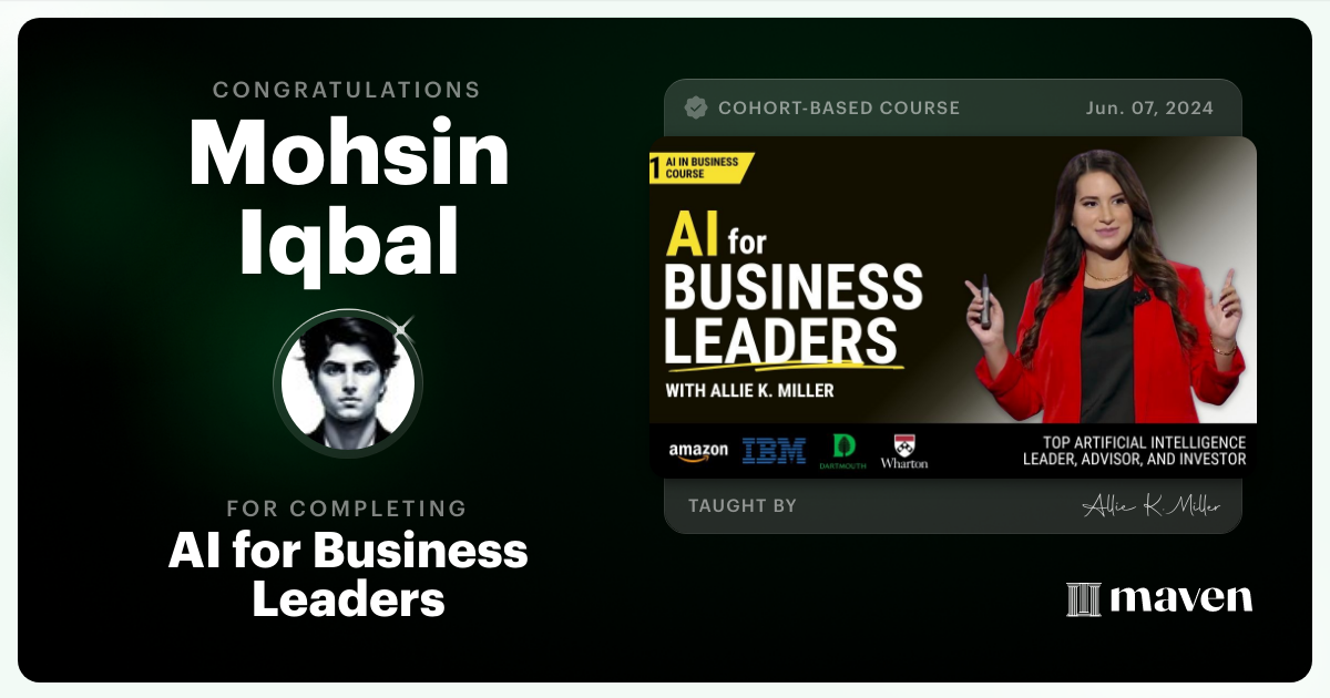 Certificate of Completion for AI for Business Leaders