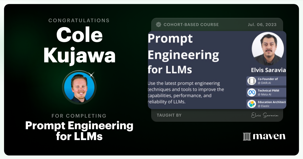 Certificate of Completion for Advanced Prompt Engineering for LLMs