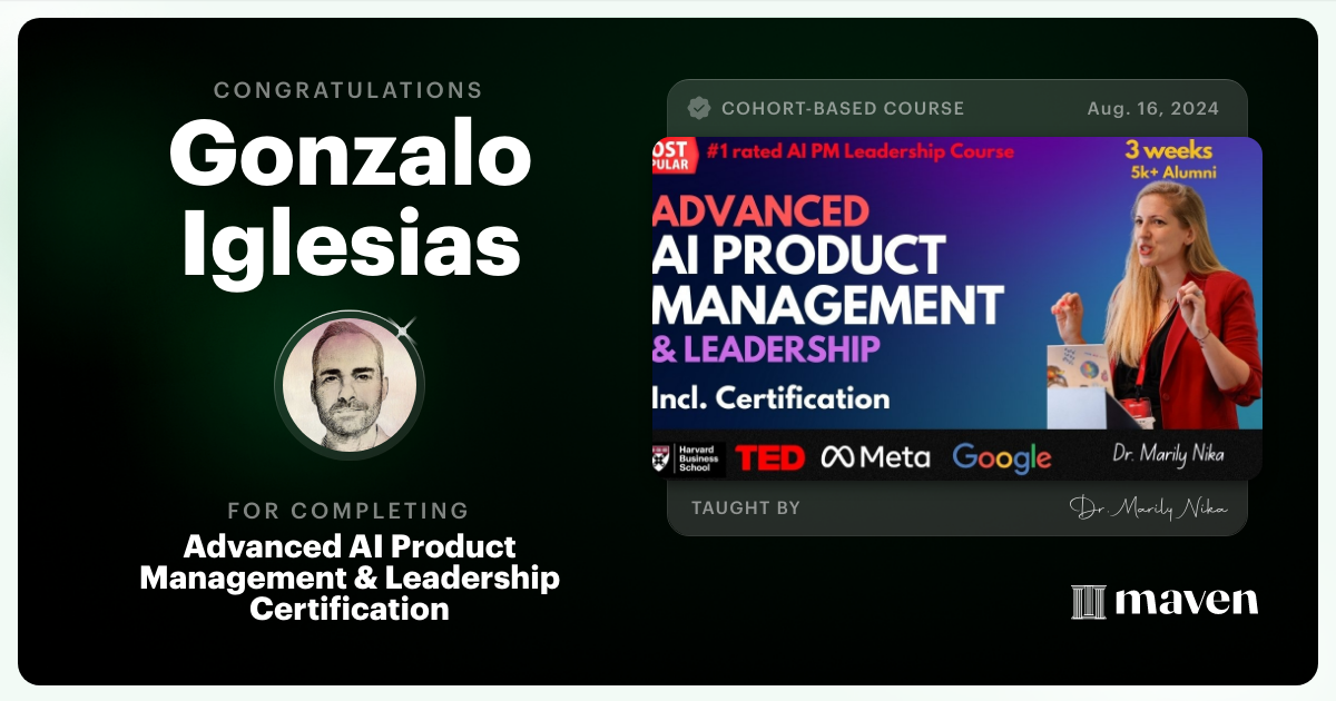 Certificate of Completion for Advanced AI Product Leadership Certification