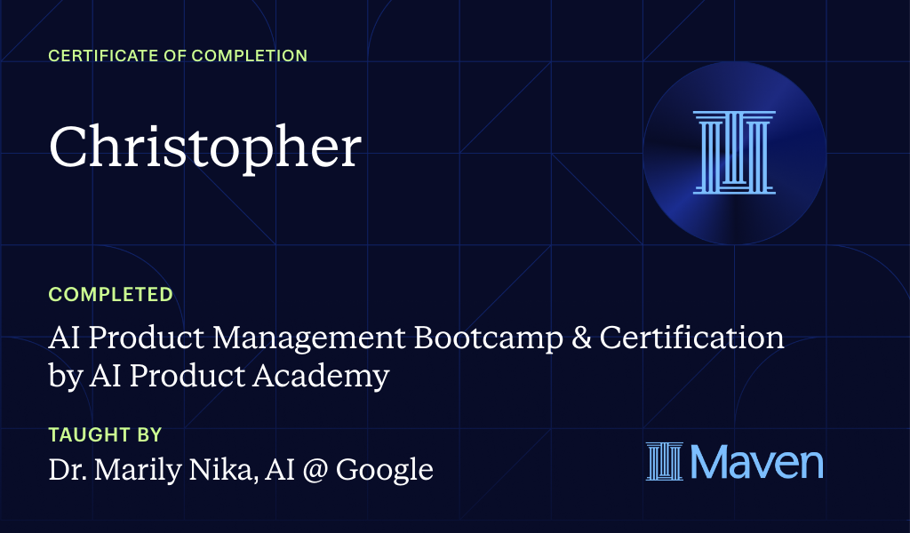 Certificate for AI Product Management Bootcamp & Certification by AI Product Academy
