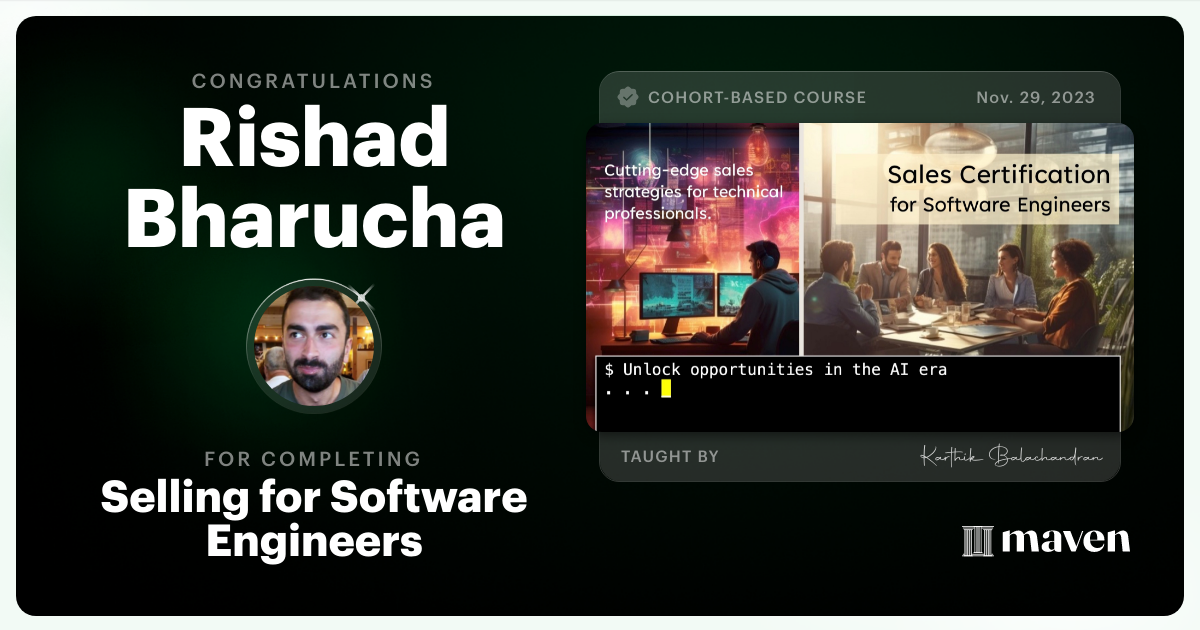 Certificate of Completion for Selling for Software Engineers