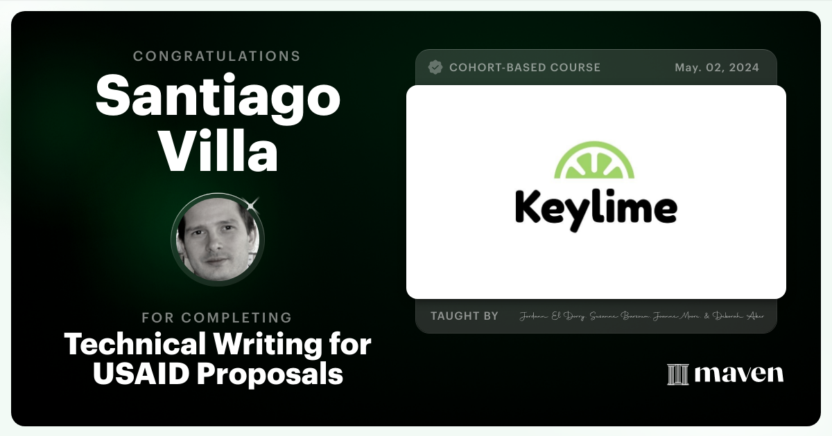 Certificate of Completion for Writing to Win: Technical Writing for Proposals