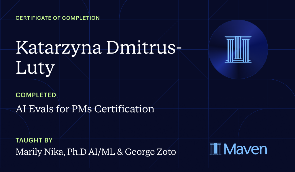 Certificate for AI Evals for PMs Certification by AI Product Academy