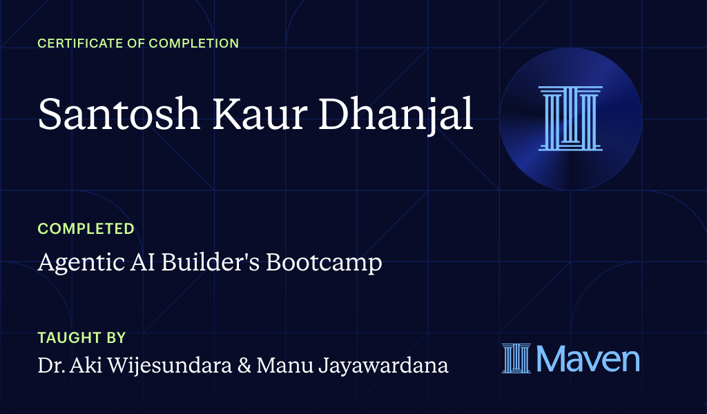 Certificate for Agentic AI Builder's Bootcamp