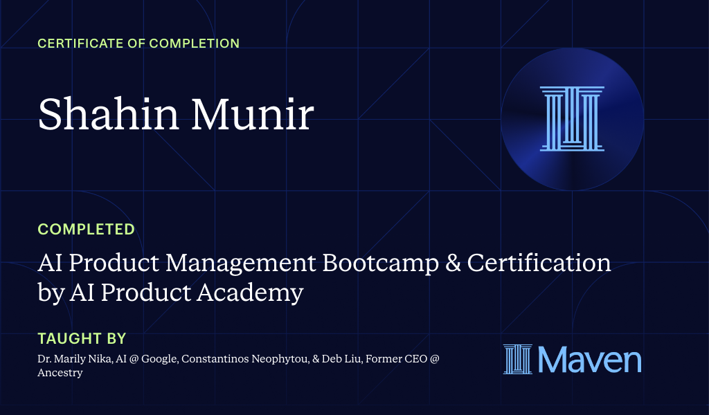 Certificate for AI Product Management Bootcamp & Certification by AI Product Academy