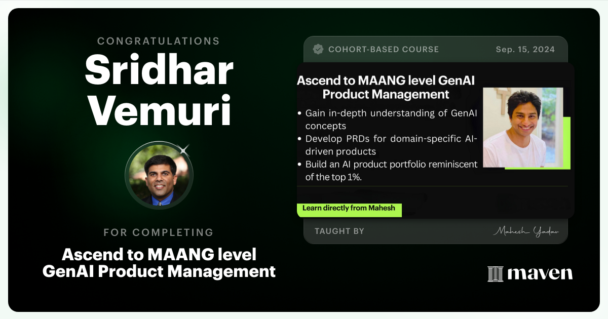 Certificate of Completion for Agentic AI Product Management Certification