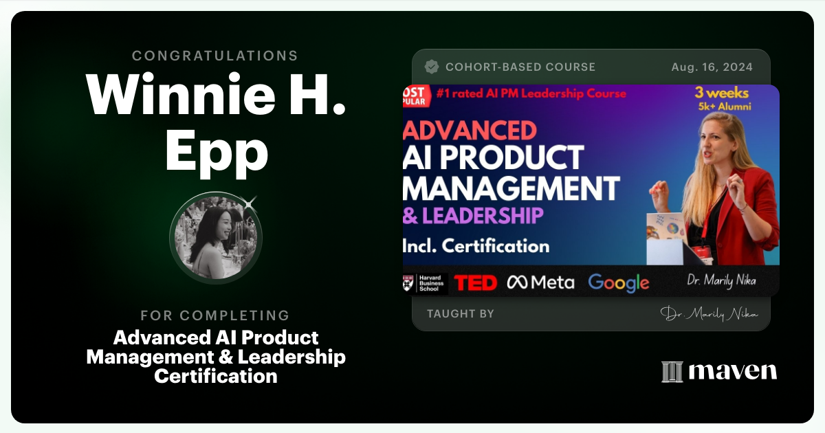 Certificate of Completion for Advanced AI Product Leadership Certification