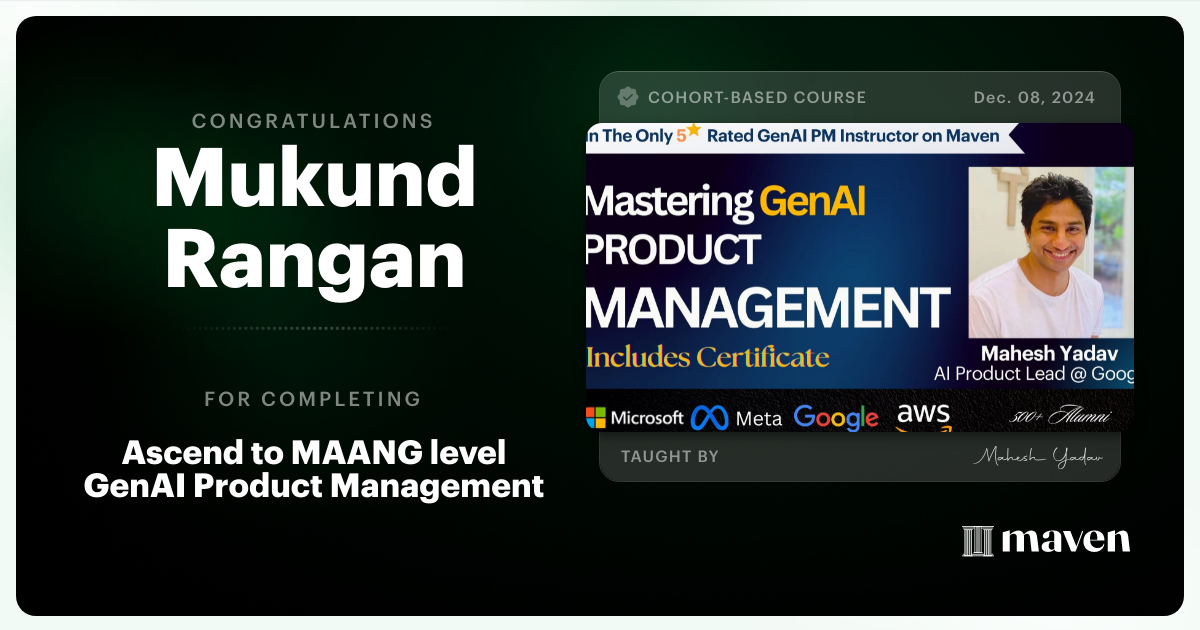 Certificate of Completion for Agentic AI Product Management Certification