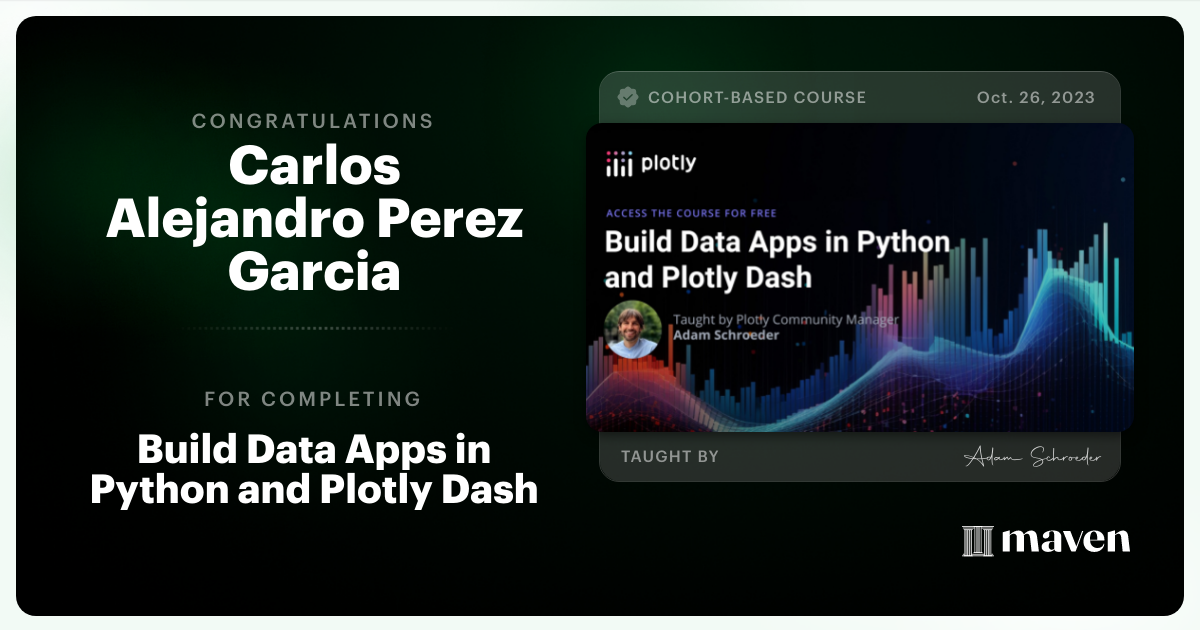 Certificate of Completion for Build Data Apps in Python and Plotly Dash