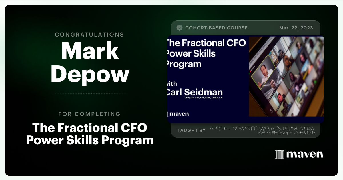 Certificate of Completion for The Fractional CFO and Advisory Mastermind & Community