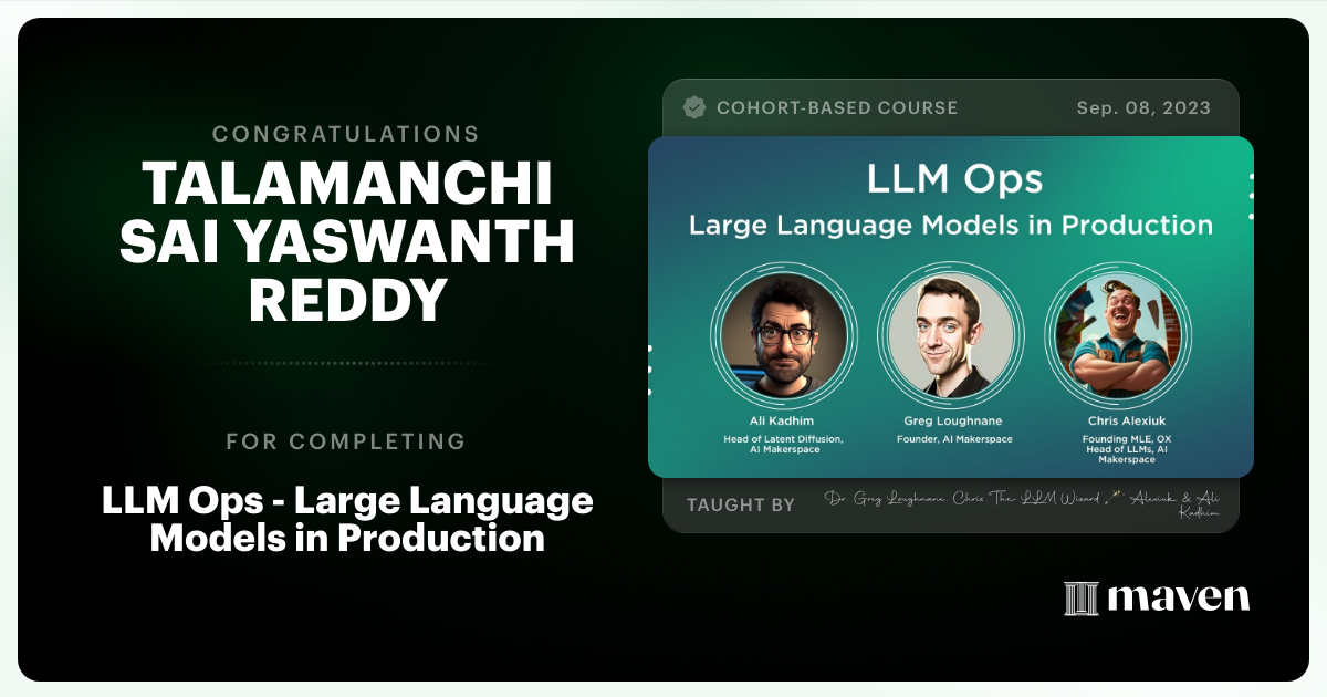 Certificate of Completion for LLM Ops - Large Language Models in Production