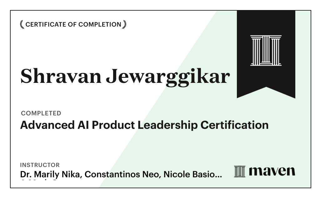 Certificate for Advanced AI Product Leadership Certification