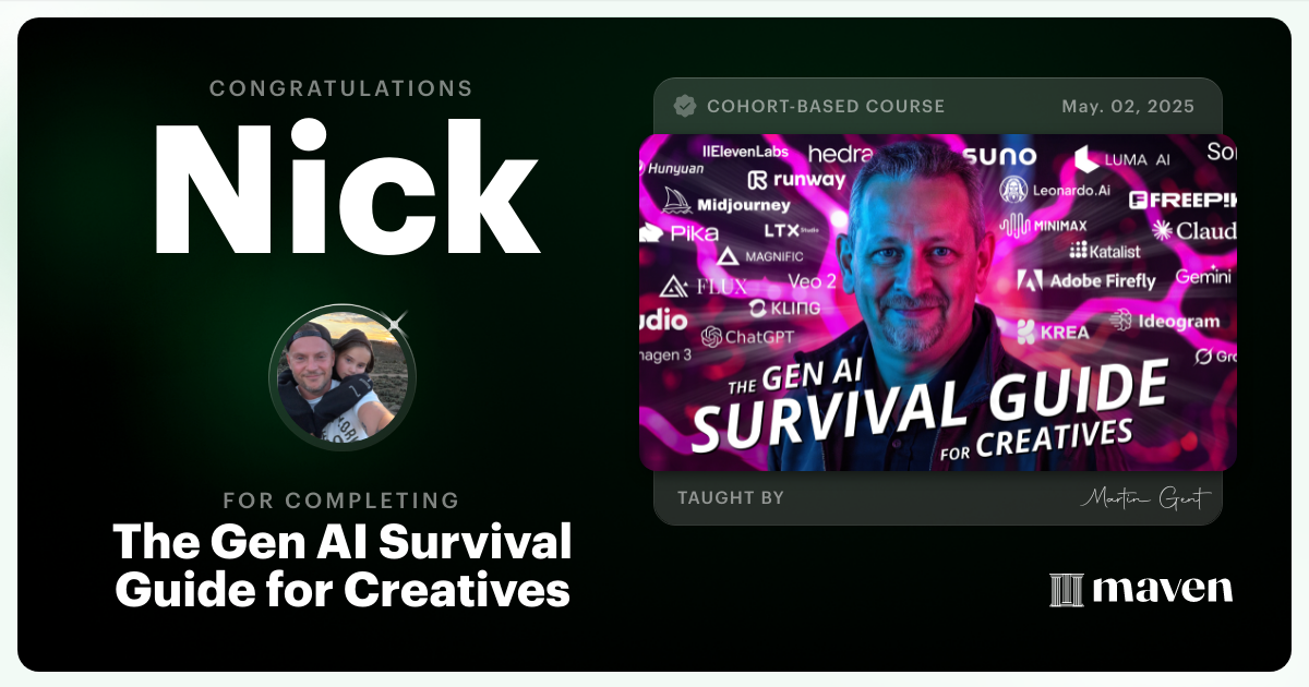 Certificate of Completion for The Gen AI Survival Guide for Creatives