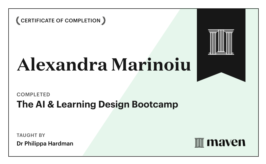 Certificate for The AI Bootcamp for L&D