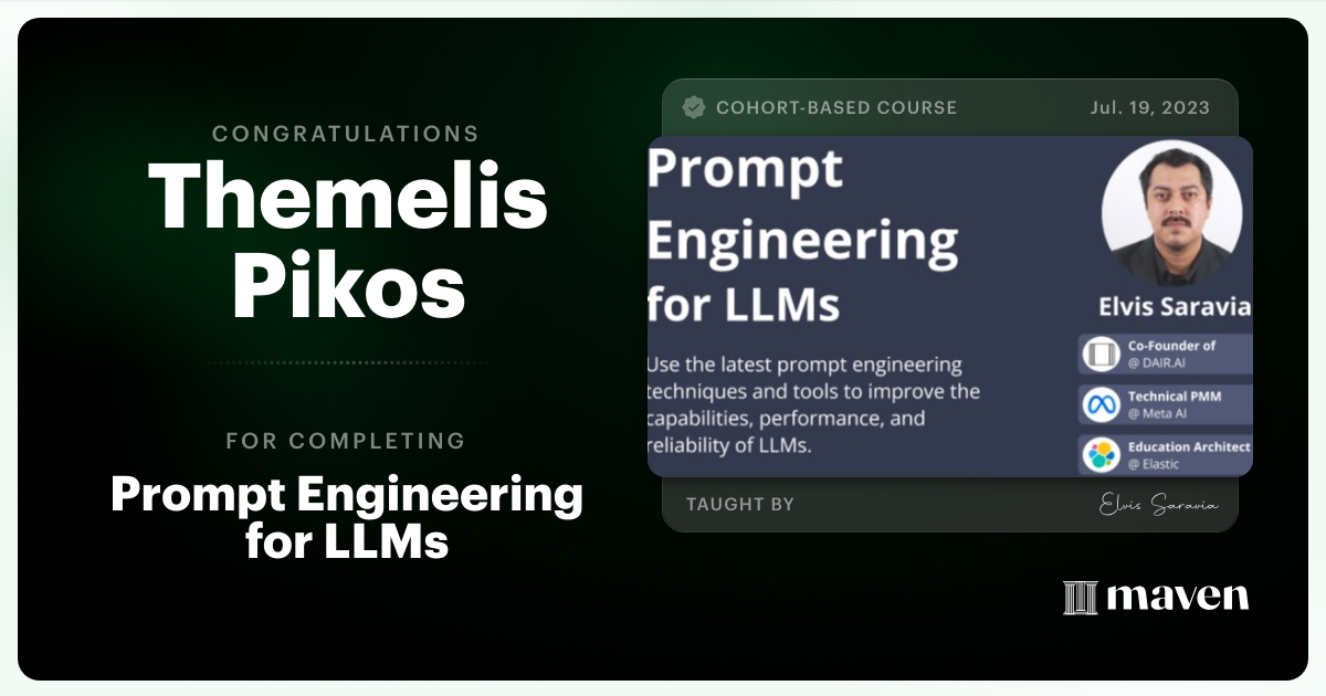 Certificate of Completion for Advanced Prompt Engineering for LLMs