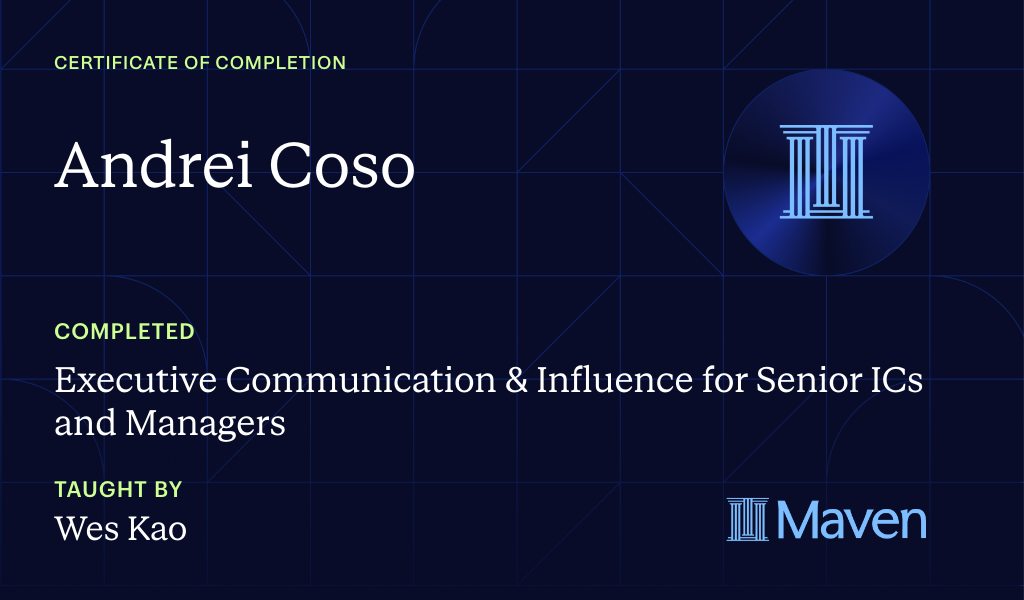 Certificate for Executive Communication & Influence for Senior ICs and Managers