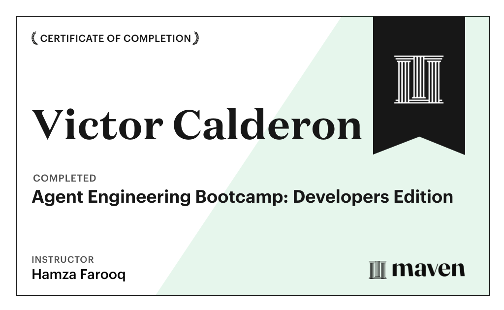 Certificate for Agent Engineering Bootcamp: Developers Edition