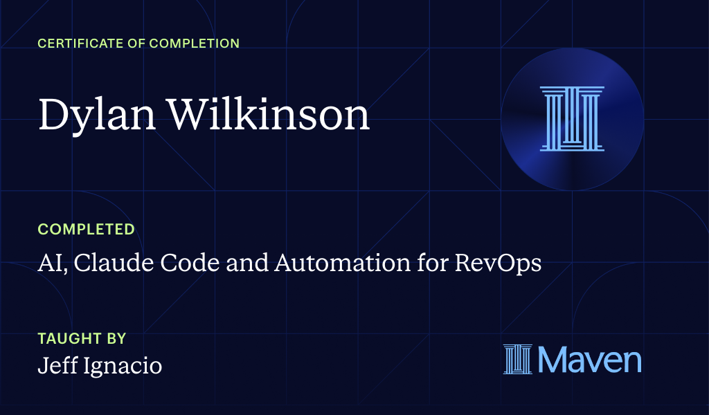 Certificate for AI, Claude Code and Automation for RevOps
